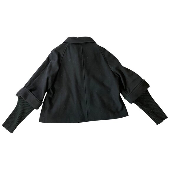 Calvin Klein Womens Black Wool-Blend Cropped Jacket With Knit Cuffs Size 14 - Picture 2 of 10